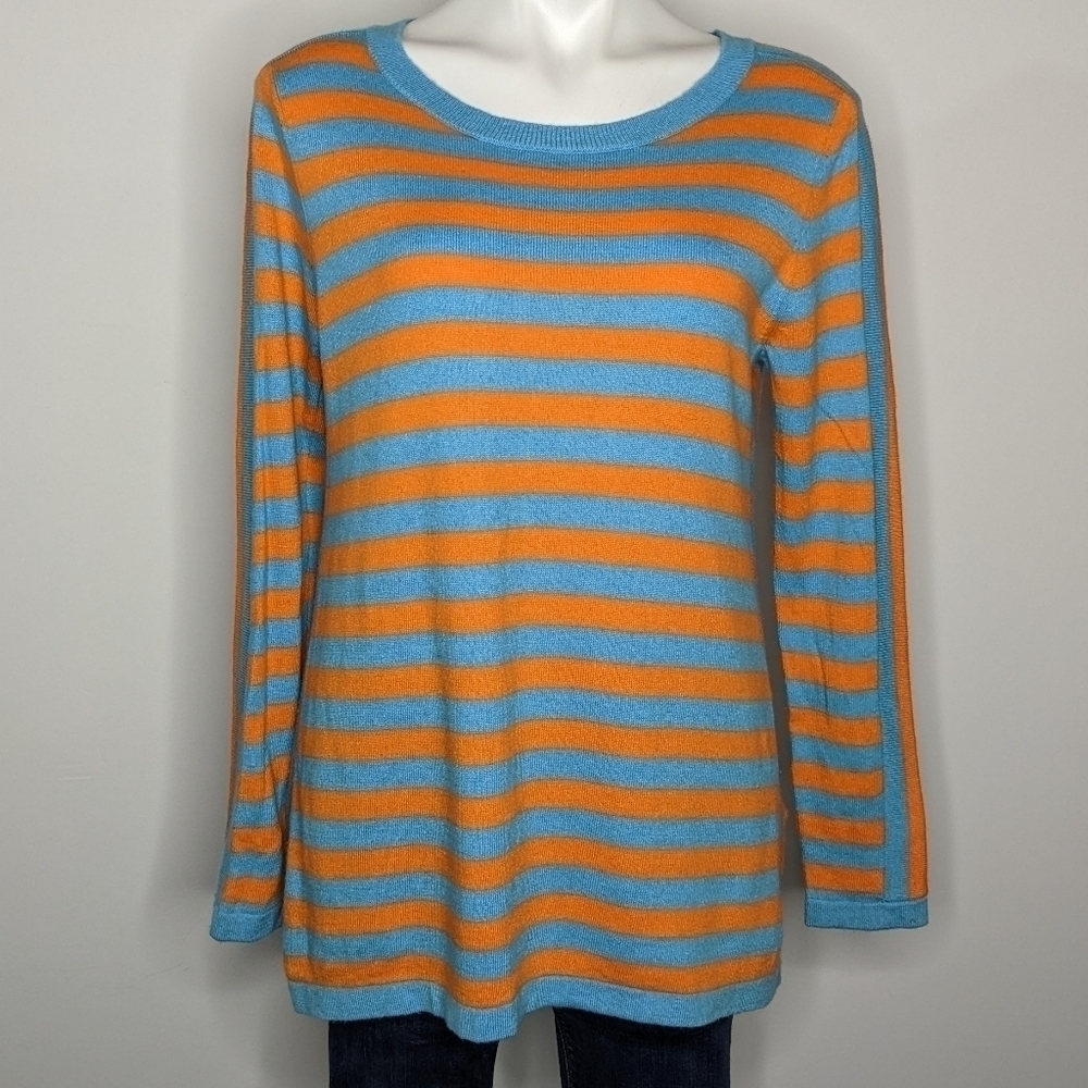 Soft Surroundings blue orange striped knit sweater M